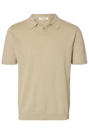 thumbnail: Selected regular polo met linnen fijn gebreid beige