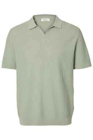 regular polo met linnen gebreid groen