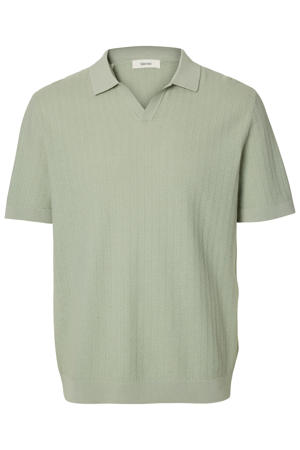regular polo met linnen gebreid groen