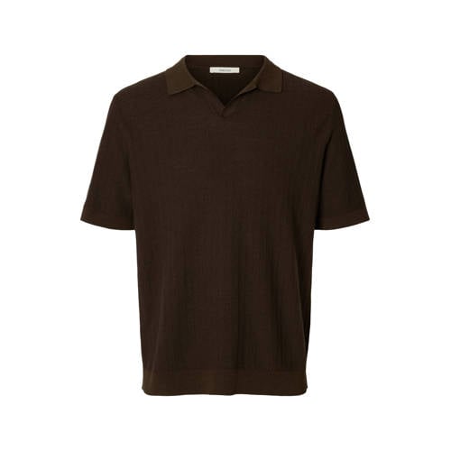 SELECTED HOMME regular polo met linnen gebreid bruin afbeelding