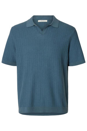 regular polo met linnen gebreid blauw