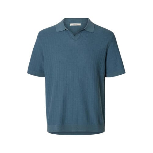 SELECTED HOMME regular polo met linnen gebreid blauw afbeelding