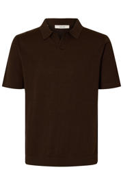 thumbnail: Selected regular polo met linnen fijn gebreid donkerbruin