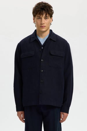 overshirt met linnen donkerblauw