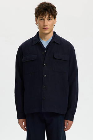 overshirt met linnen donkerblauw