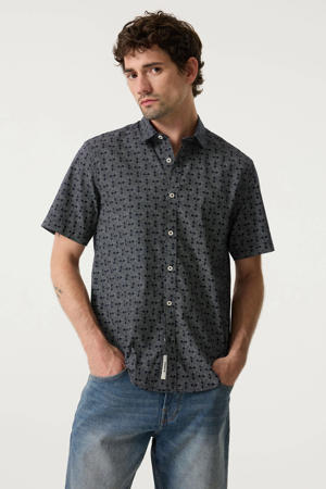 relaxed casual overhemd met linnen donkerblauw