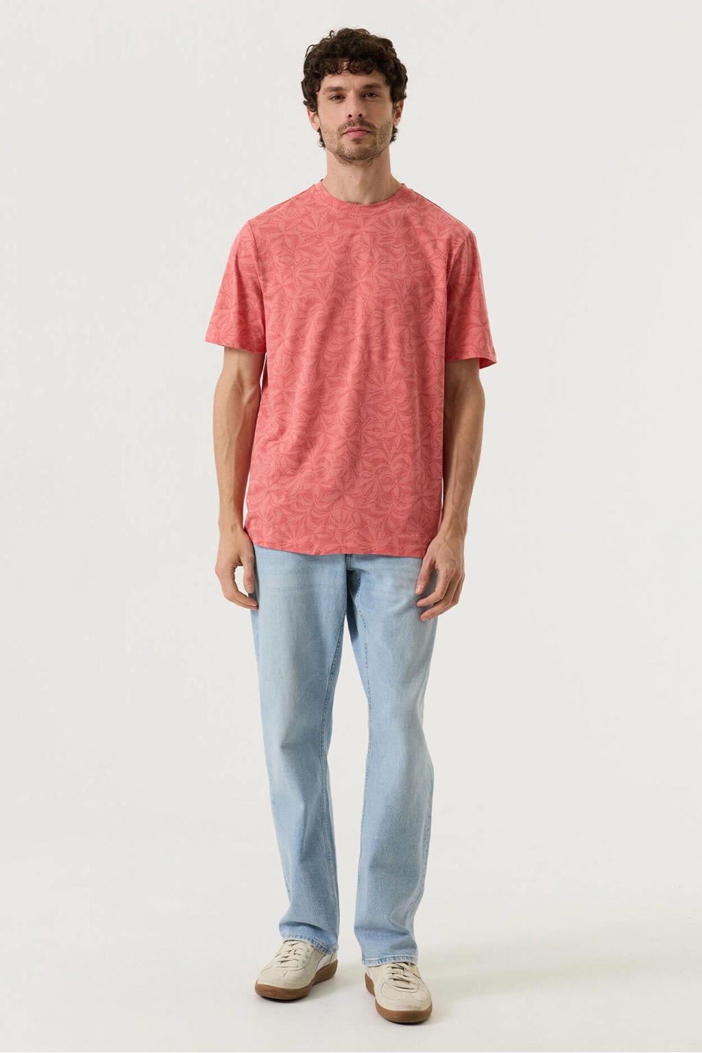 Koraalrode heren Garcia regular T-shirt van katoen met korte mouwen en ronde hals