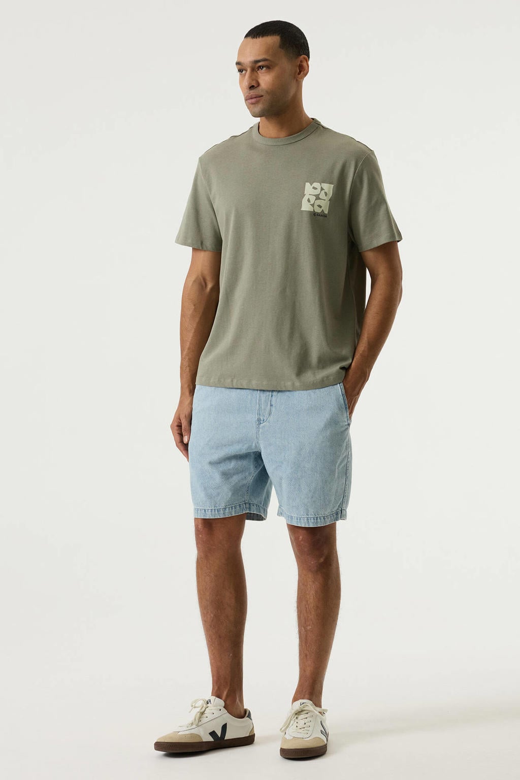 Groene heren Garcia regular T-shirt van katoen met backprint, korte mouwen en ronde hals