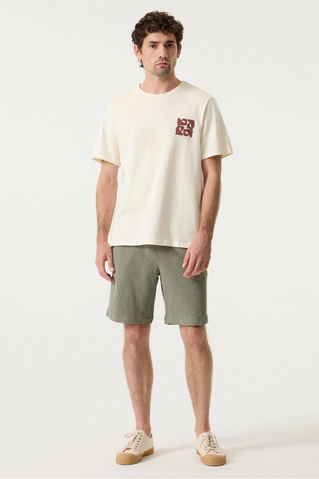 Ecru heren Garcia regular T-shirt van katoen met backprint, korte mouwen en ronde hals