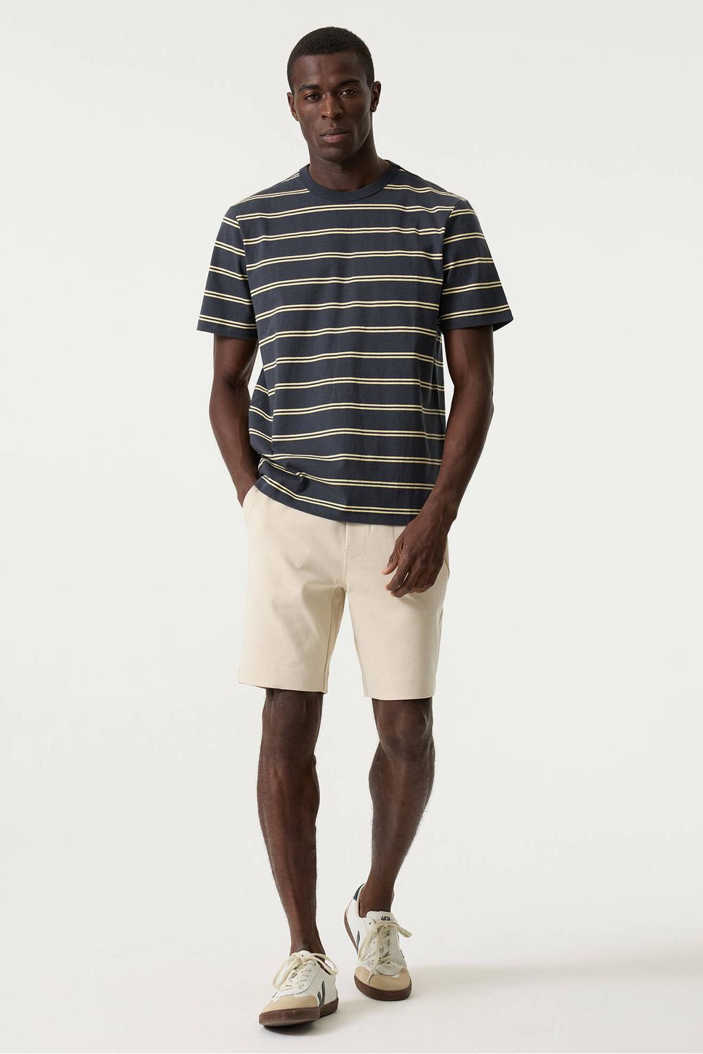 Donkerblauwe heren Garcia relaxed gestreept t-shirt van katoen met korte mouwen en ronde hals