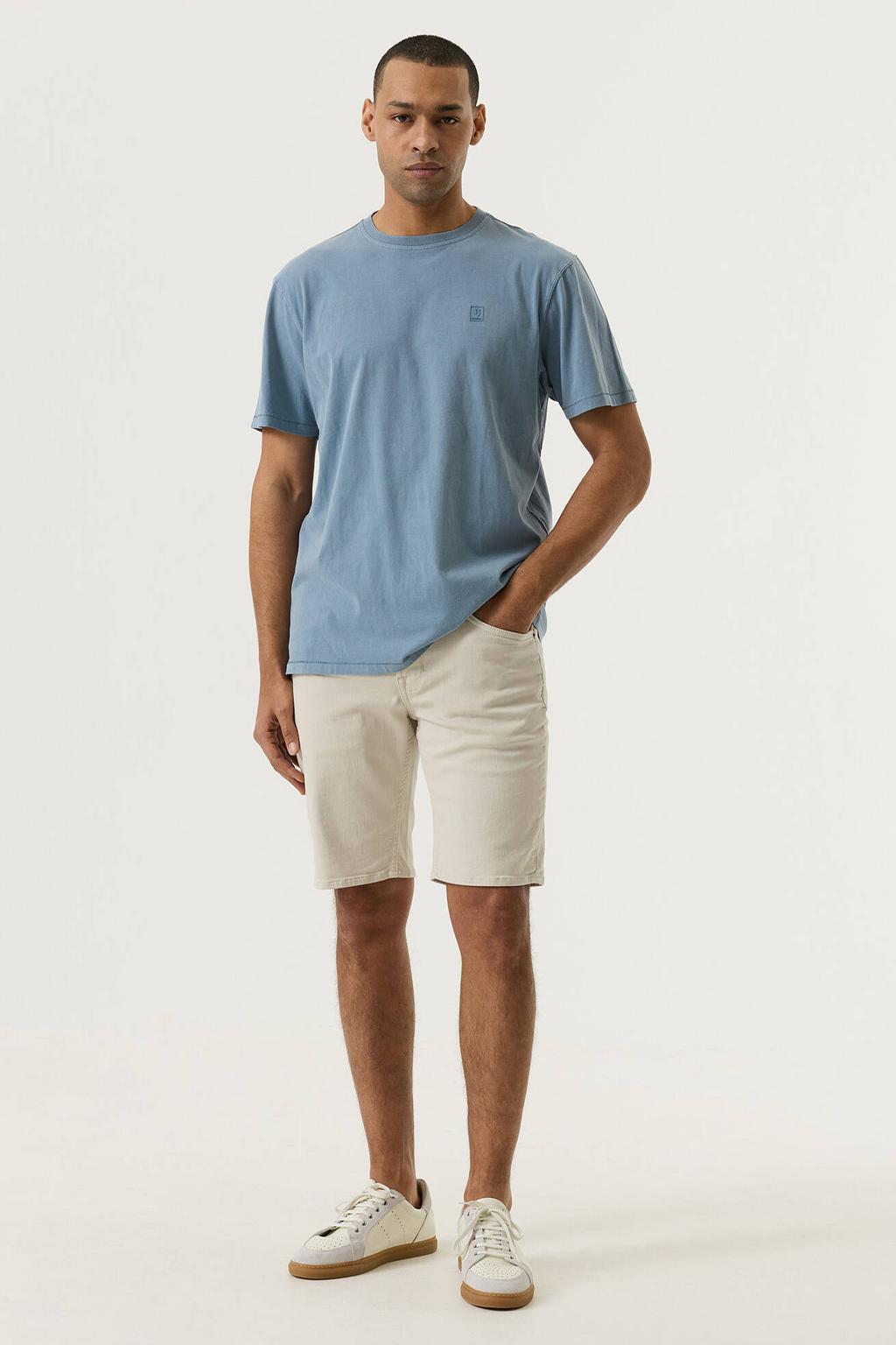 Blauwe heren Garcia relaxed T-shirt van katoen met effen, korte mouwen en ronde hals
