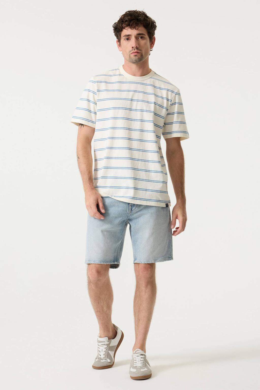 Witte heren Garcia relaxed fit gestreept T-shirt antiek van katoen met korte mouwen en ronde hals