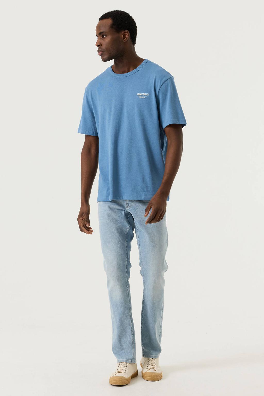 Blauwe heren Garcia relaxed T-shirt van katoen met backprint, korte mouwen en ronde hals