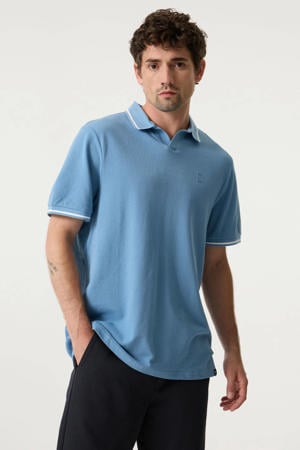 relaxed fit polo met contrast bies - blauw