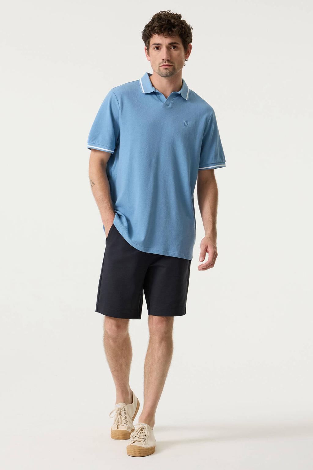 Blauwe heren Garcia relaxed fit polo bies van katoen met effen, korte mouwen en pique