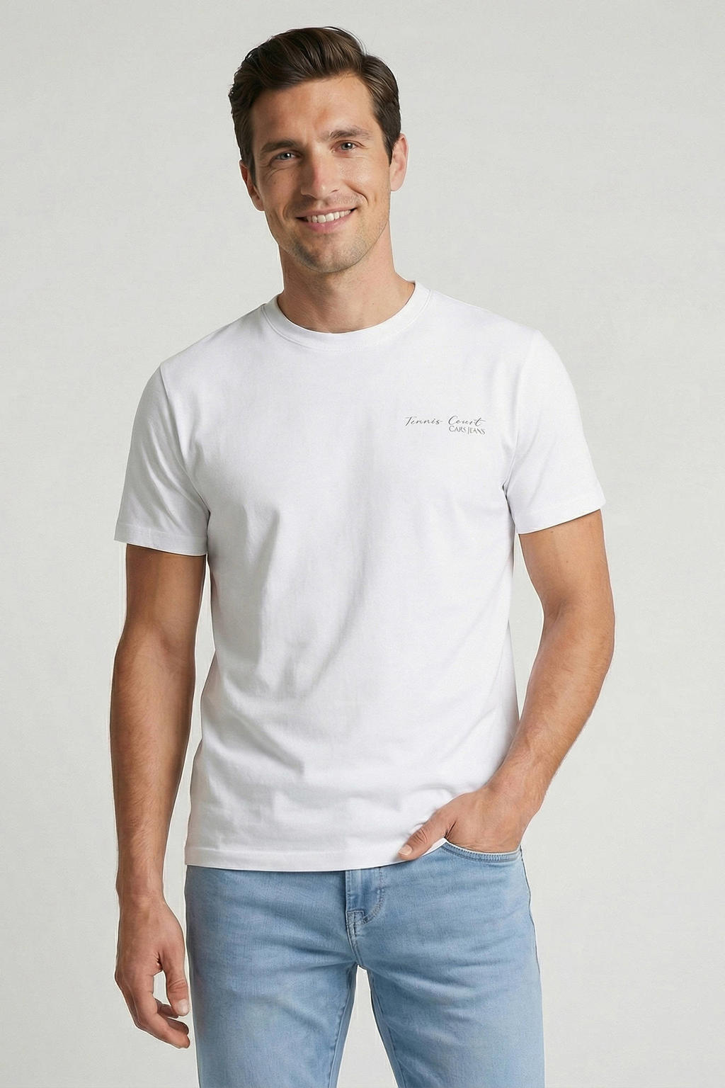 Witte heren Cars regular T-shirt van katoen met backprint, korte mouwen en ronde hals