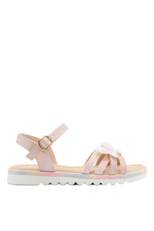 leren sandalen met glitters lichtroze