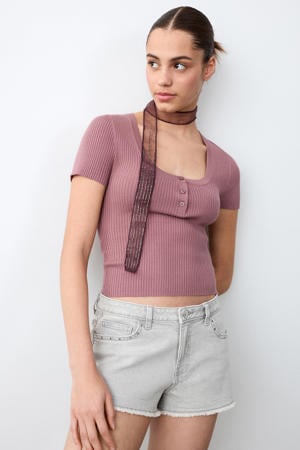 regular waist short grey denim