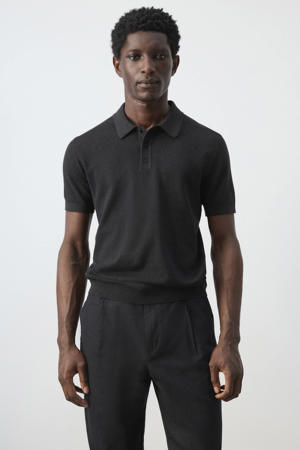 regular polo zwart fijn gebreid