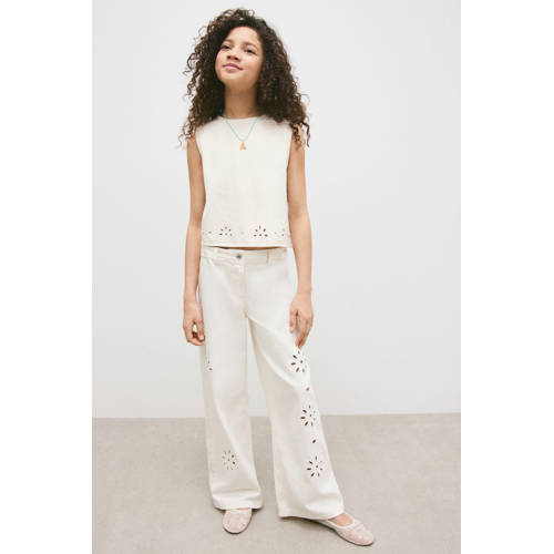 Mango Kids wide leg jeans ecru afbeelding