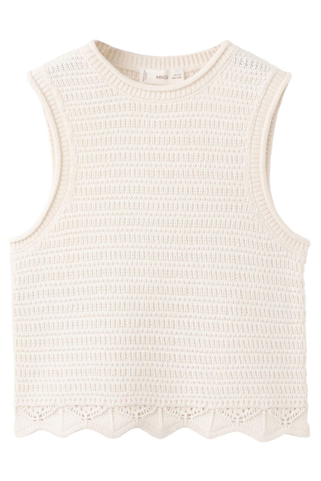 Beige meisjes Mango Kids top gebreid met effen en ronde hals