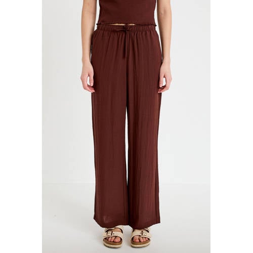 Cache Cache wide leg high waist casual broek donkerbruin met textuur afbeelding