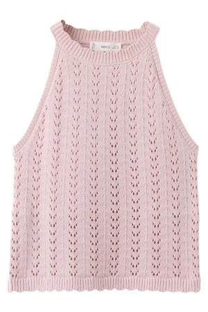 mouwloze top roze gebreid