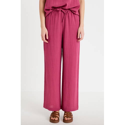 Cache Cache wide leg high waist casual broek fuchsia met textuur afbeelding