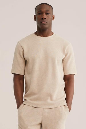 relaxed T-shirt met textuur beige
