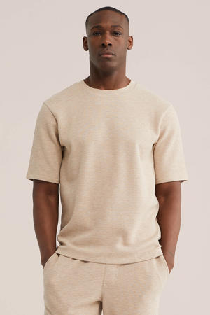 relaxed T-shirt met textuur beige