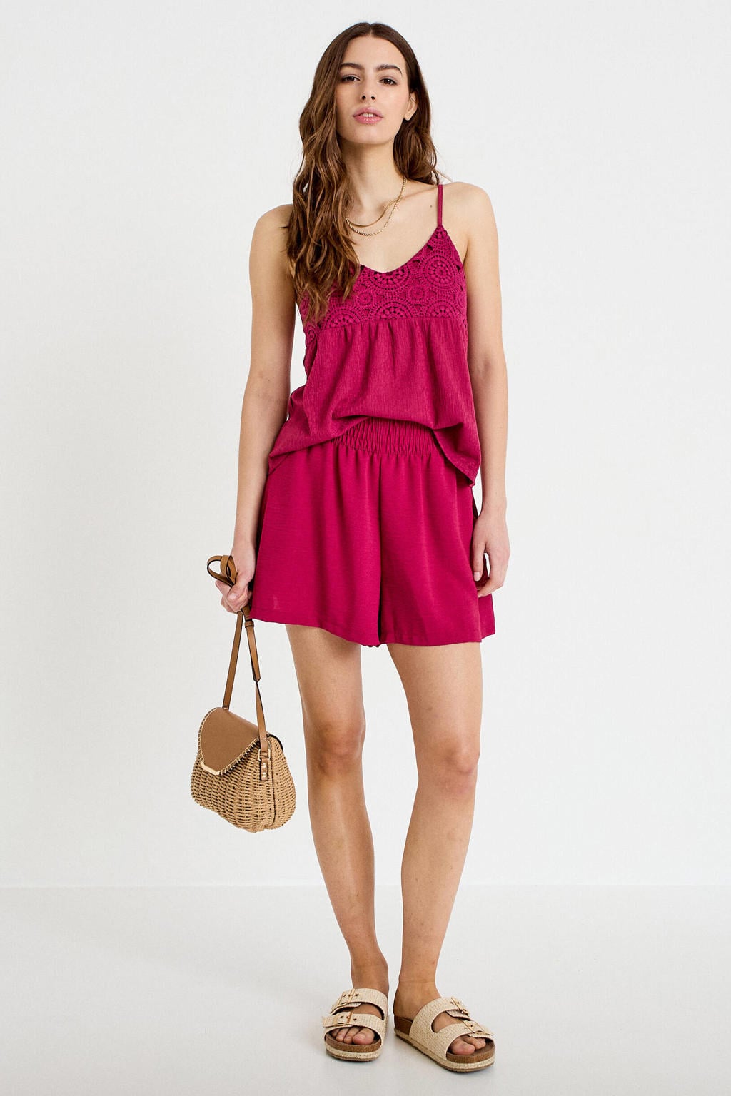 Roze dames Cache Cache regular waist casual short van polyester met effen