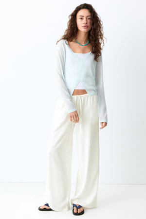 wide leg regular waist casual broek wit