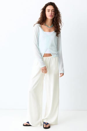 wide leg regular waist casual broek wit