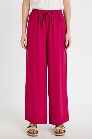 wide leg high waist casual broek fuchsia