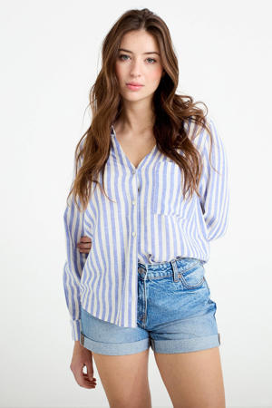 gestreepte blouse met linnen blauw