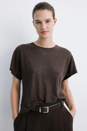 T-shirt met linnen bruin