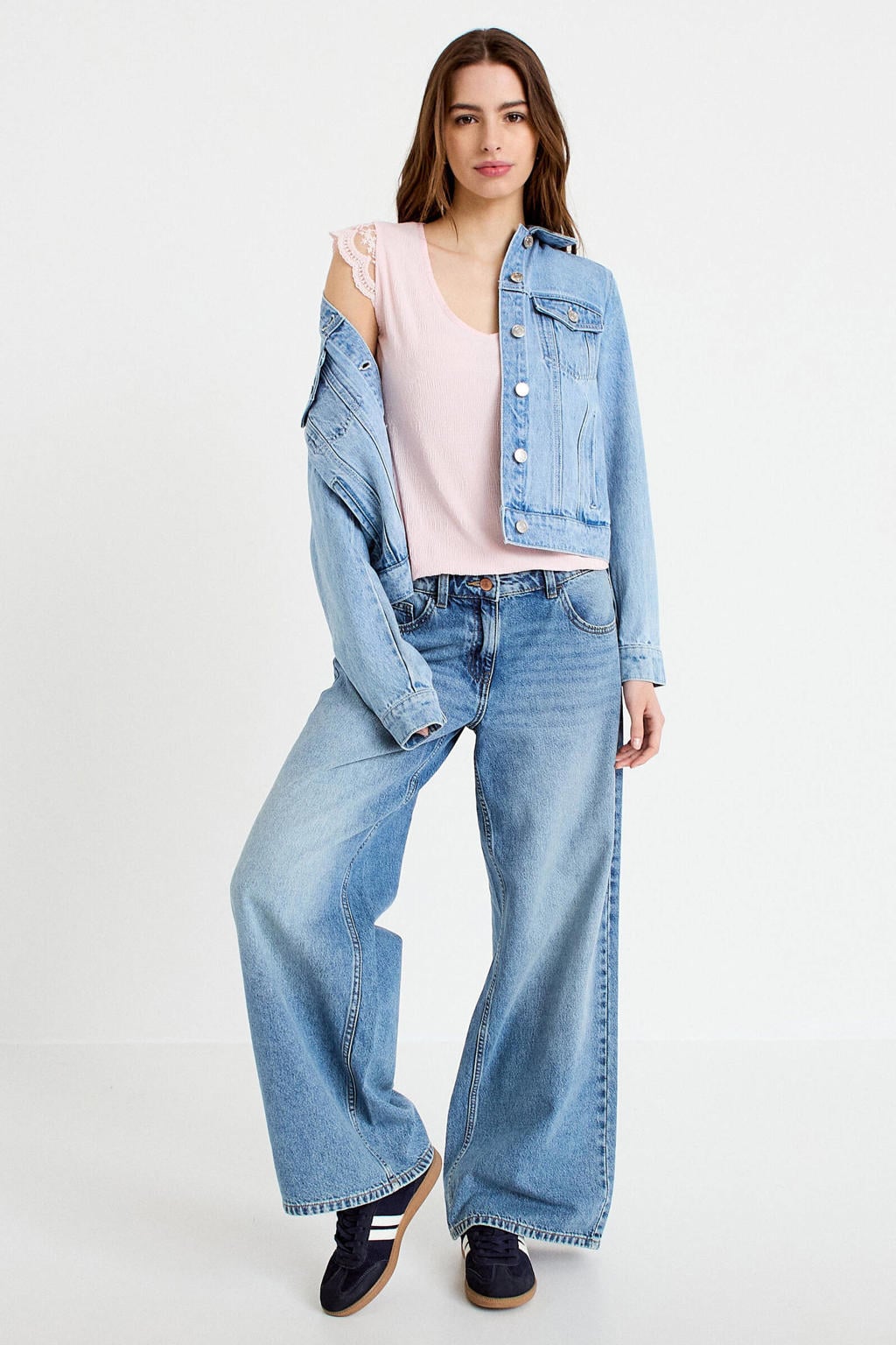 Lichtroze dames Cache Cache top van polyester met effen, V-hals en kant