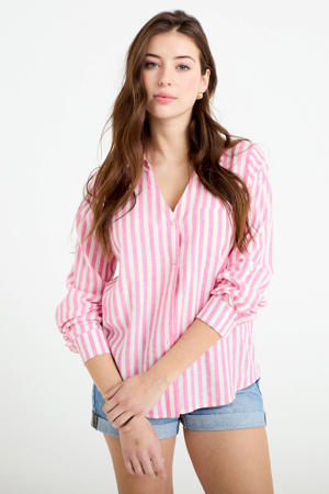 gestreepte blouse met linnen roze