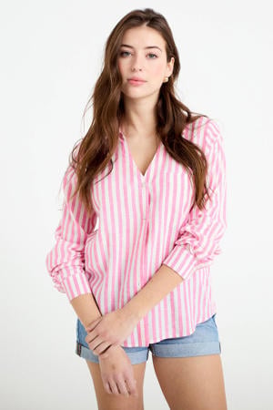 gestreepte blouse met linnen roze