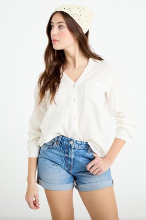 blouse met linnen wit