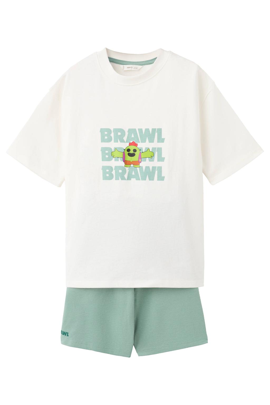Mango Kids shortama lichtgroen/ecru