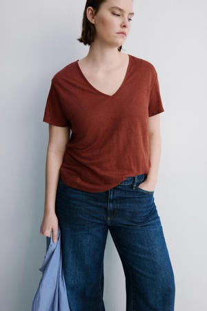 T-shirt met linnen koper