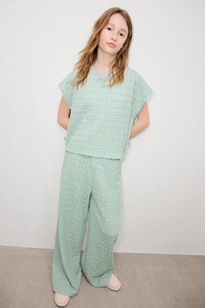 straight casual broek turquoise met textuur