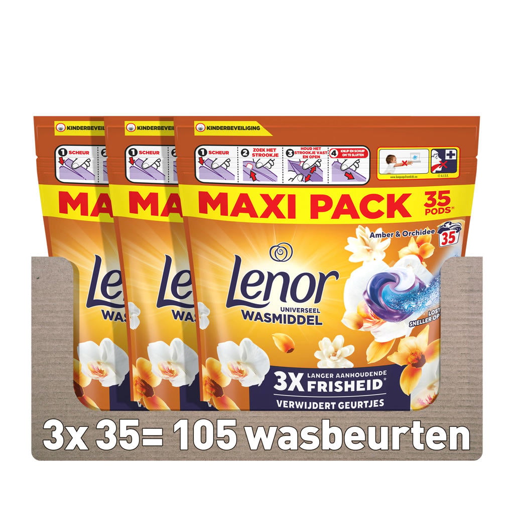 Lenor Wasmiddel Pods Amber & Orchidee - 3 x 35 stuks - 105 wasbeurten