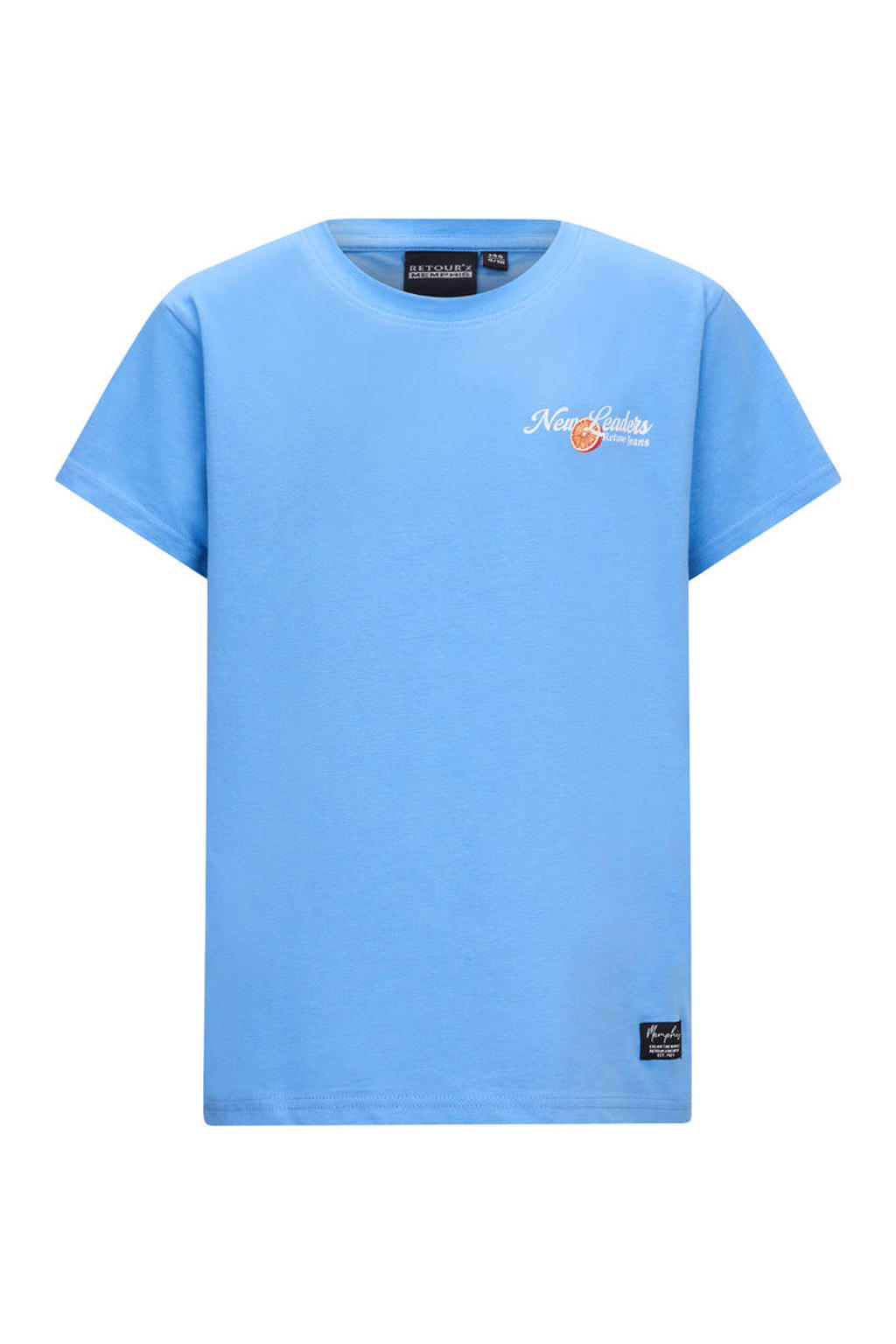 Lichtblauwe jongens Retour Jeans T-shirt van katoen met backprint, korte mouwen en ronde hals