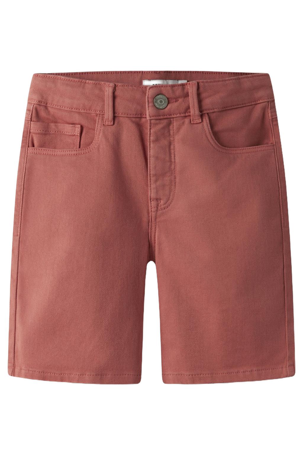 Koraalrode jongens NAME IT KIDS regular bermuda short van stretchkatoen met rits- en haaksluiting en effen