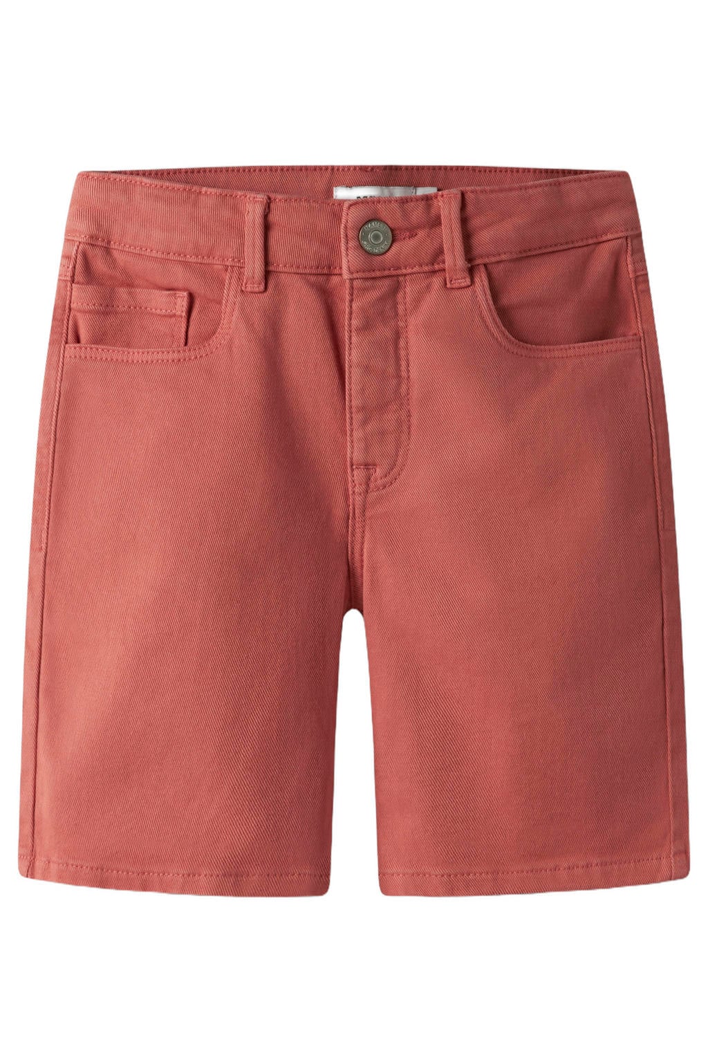 Koraalrode jongens NAME IT KIDS regular bermuda short van stretchkatoen met rits- en haaksluiting en effen