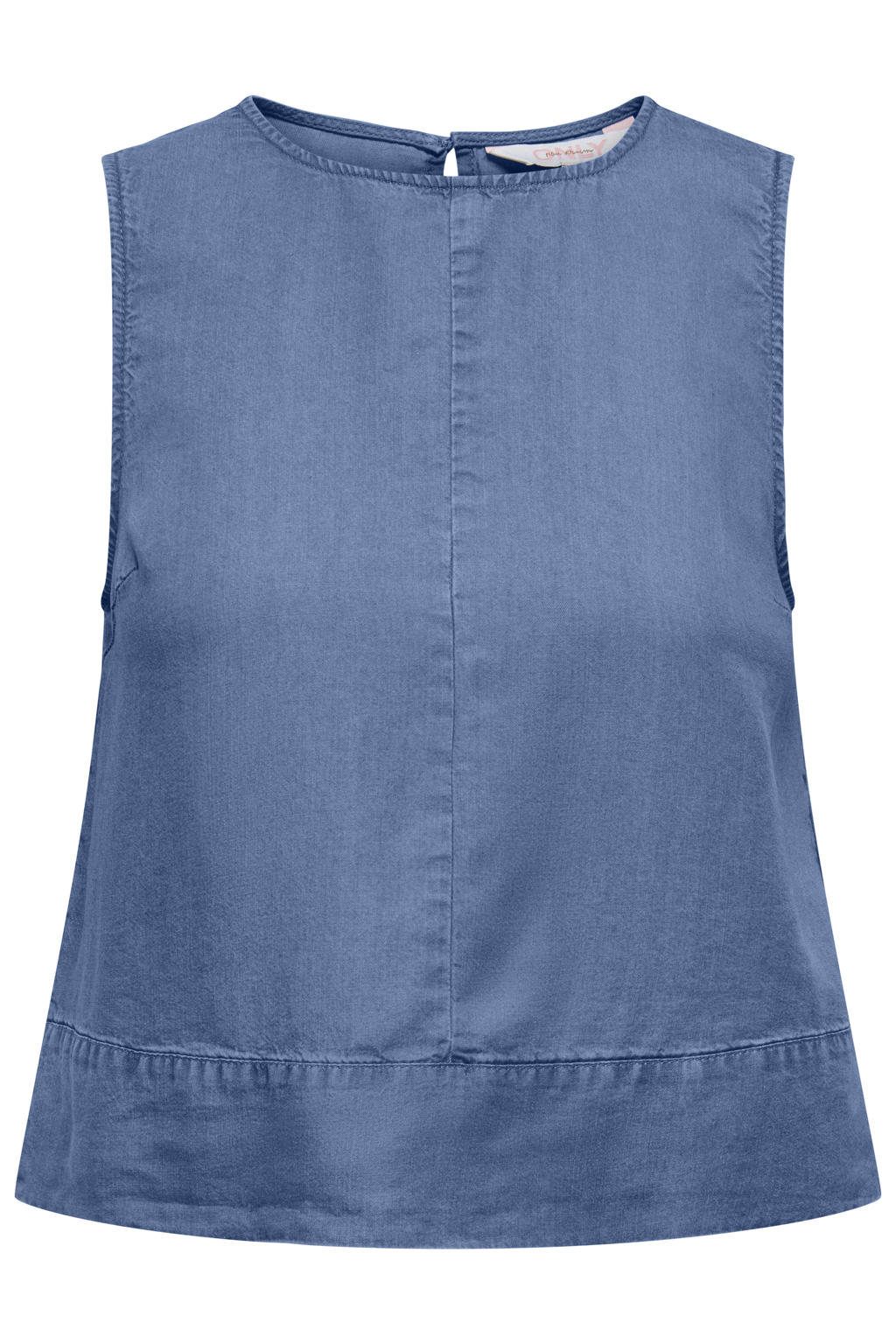 Medium blue denim dames ONLY top van lyocell met effen, ronde hals en geweven detail
