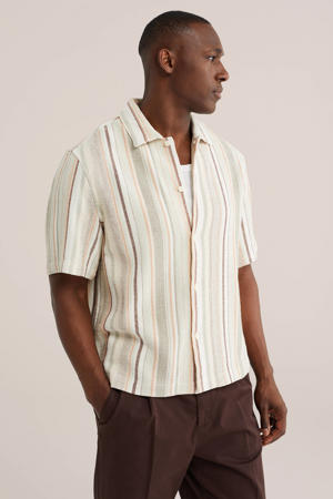 relaxed gestreept casual overhemd beige