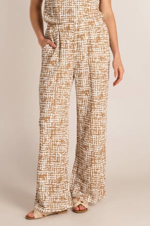 wide leg regular waist broek beige